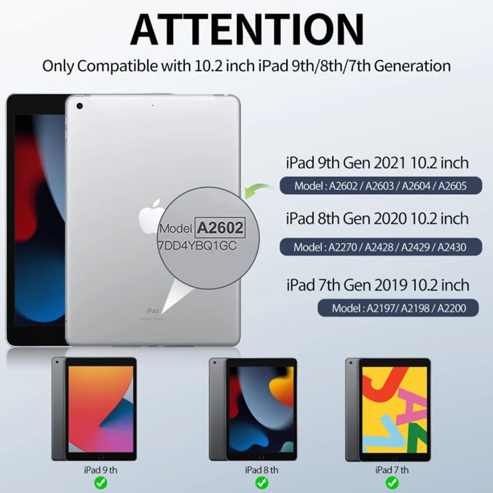 For Apple iPad 9th 8th 7th Generation 10.2-Inch (2021/2020/2019 Release), Magnetic Flip Smart Cover Auto Wake Sleep Tablet Case