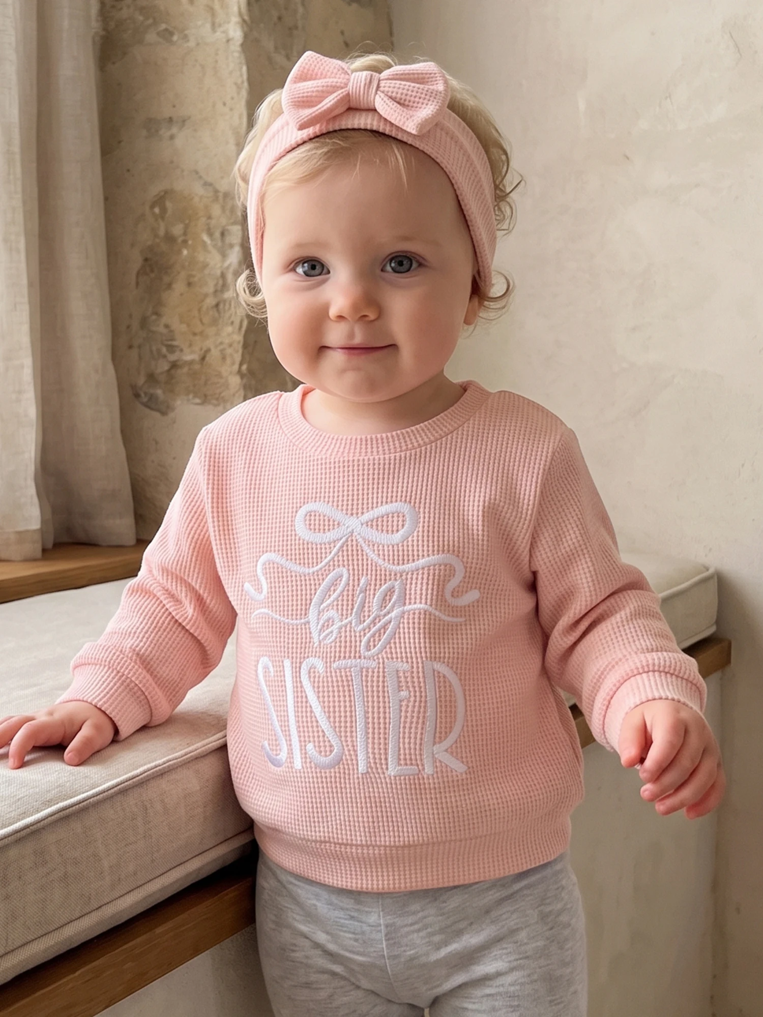 Sweatshirts Bow Letter Sleeve Pullovers Letter Embroidery Long Pullovers Toddler Girl Sweatshirts Long