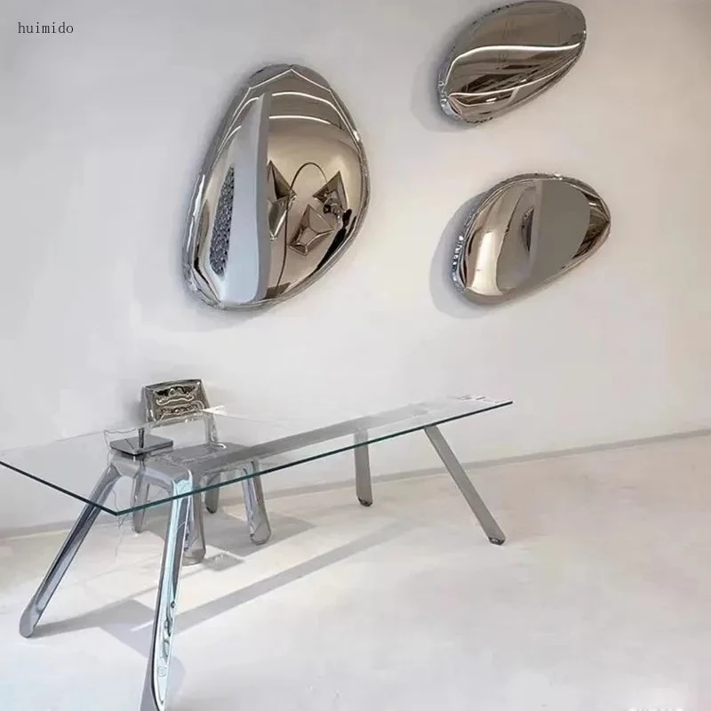 Stainless Steel Water Drop Pebble Wall Decoration Mirror Pendant Model Room Living Room Sofa Background Wall Pendant Soft Decora
