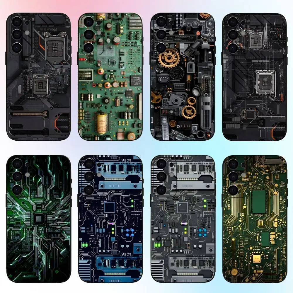 

Creative Circuit Board Pattern Phone Case For Samsung S25,S24,S21,S22,S23,S30,Ultra,S20,Plus,Fe,Lite,Note,10,9,5G Black Cover