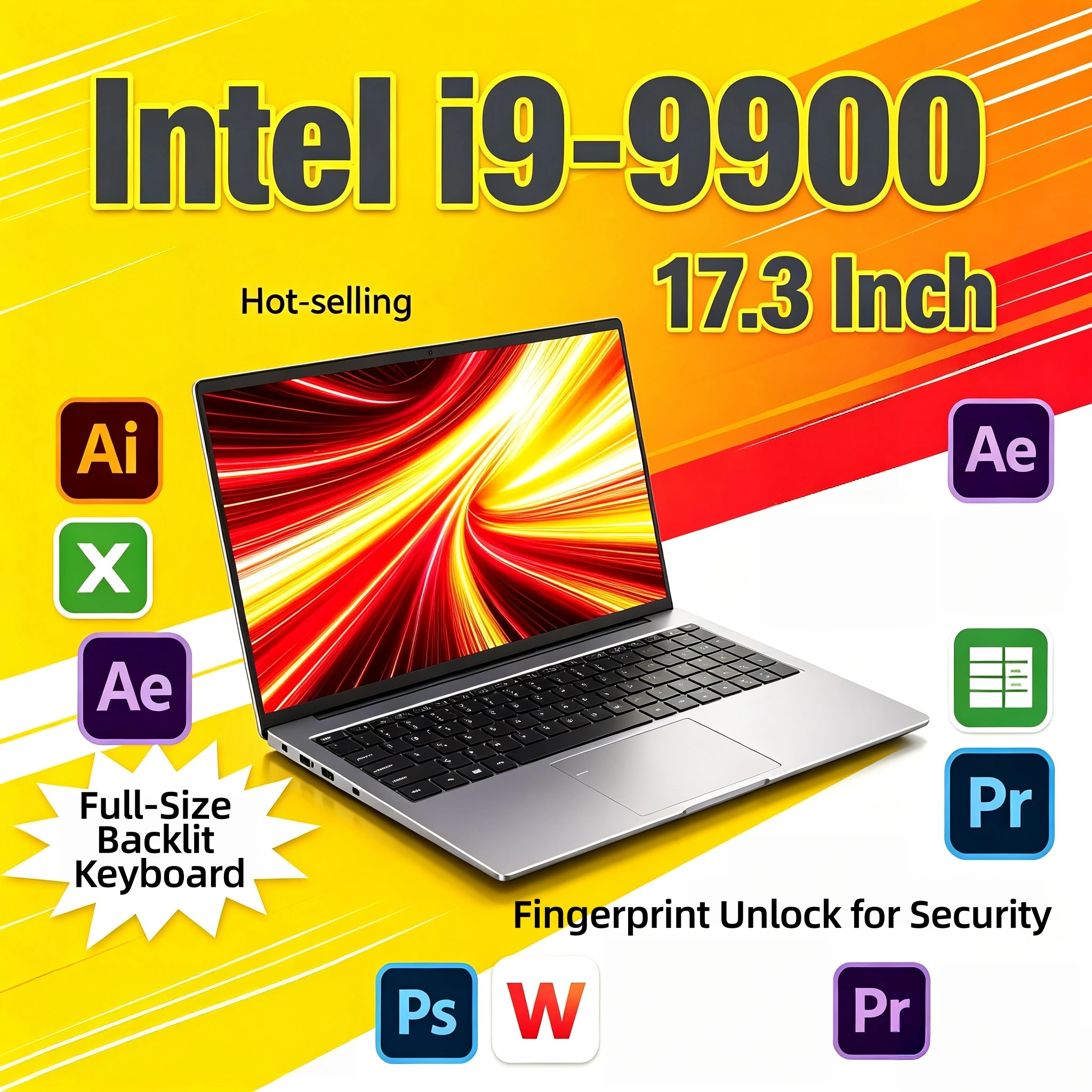 Intel Core i9 9900 17.3 Inch Laptop 32GB RAM 2TB SSD Fingerprint Unlock Full HD Screen High Performance Gaming Work Pro Max