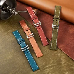 Vintage Matte Genuine Leather Watch Strap Band 20mm 22mm Vegetable Tanning Cowhide Bracelet for Hermes Wrist Belt Men Women