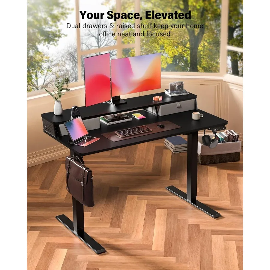 48x24 Ih مكتب قائم مع أدراج مزدوجة CClamp Mount متوافق مع الكهربائية قابل للتعديل ارتفاع الكمبيوتر مكاتب الوقوف المنزل Offi