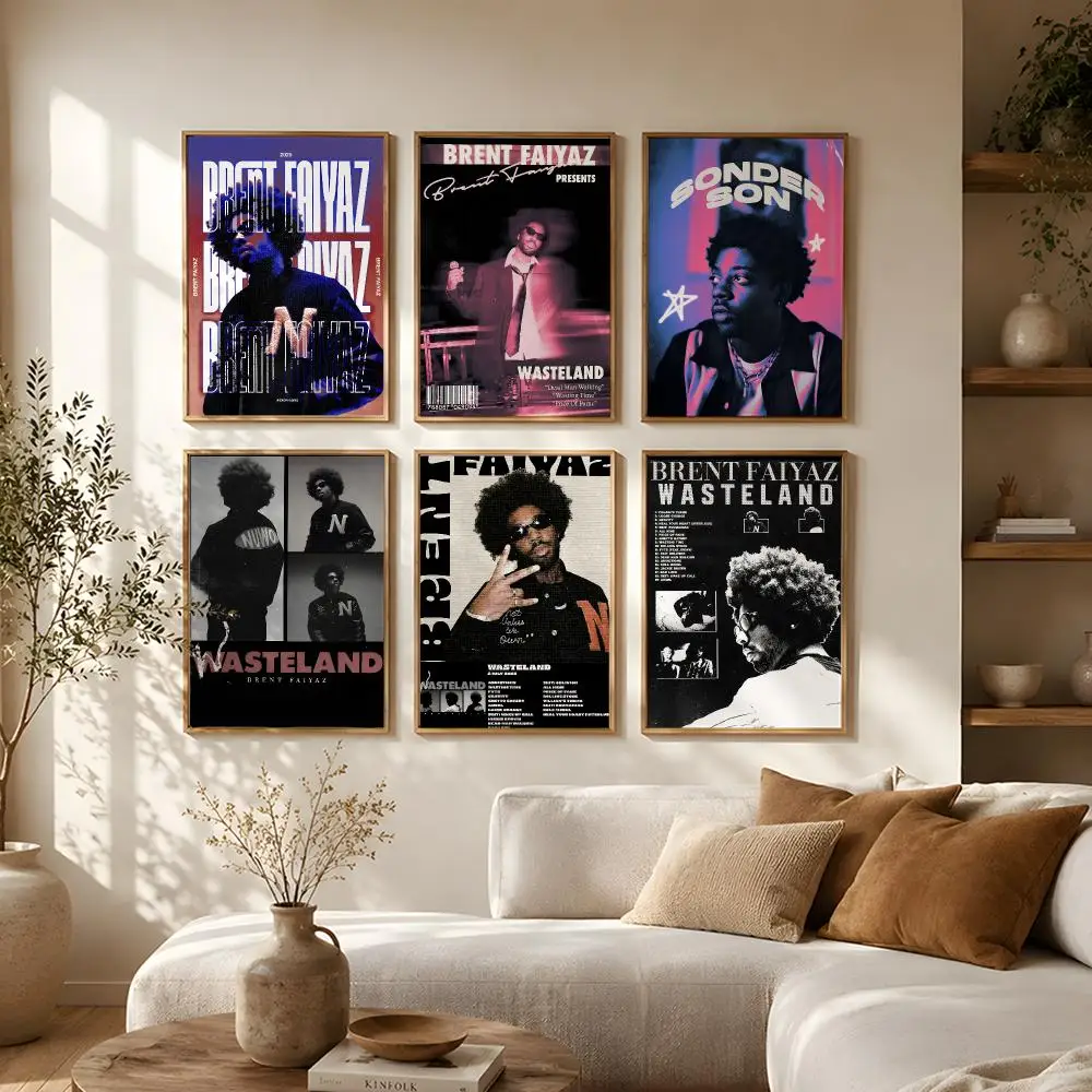 Singer Brent Faiyaz Poster Self Adhesive Bar Wall Decal Waterproof Vinyl Sticker Modern Art Wall Poster Cafe Home Decor