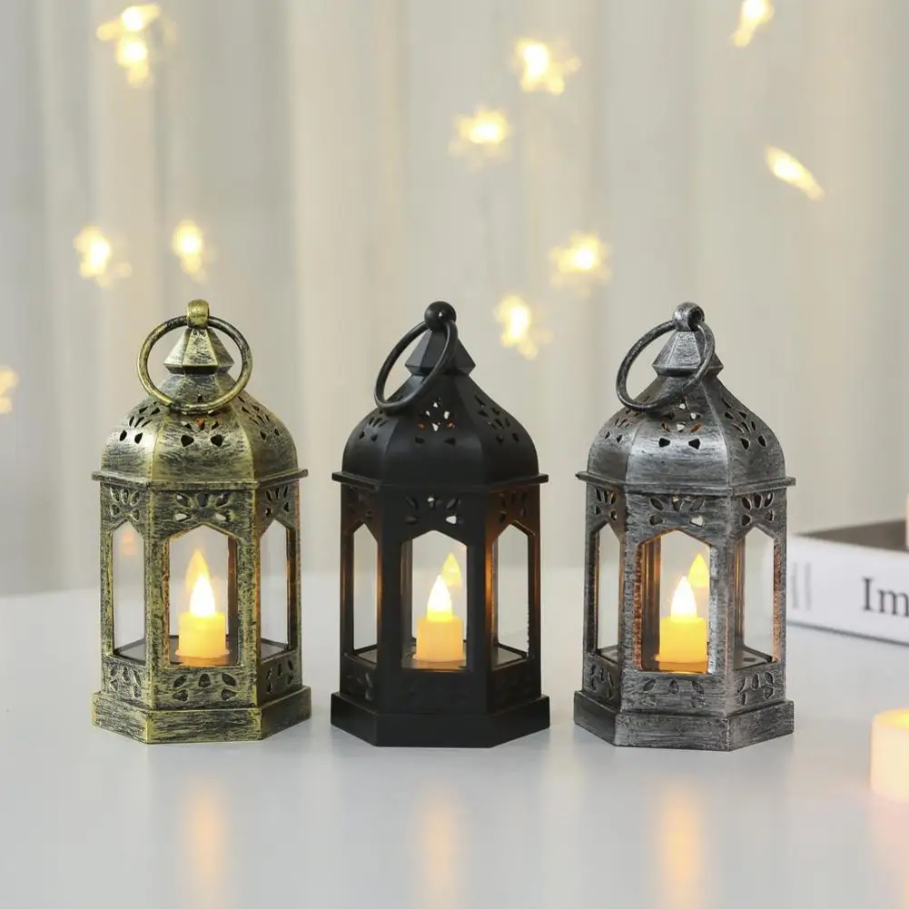 Candle Lantern Tealight Candle Holder Vintage Style Hexagonal Wind Small Night Light  Events Party Christmas Wedding Decor
