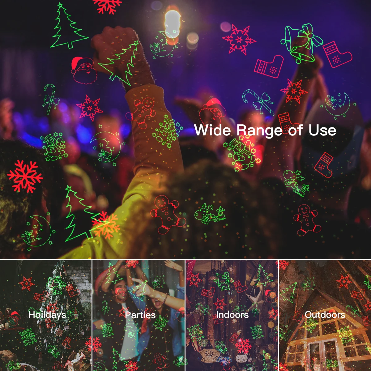 Christmas Projector Lights Outdoor with Remote, Holiday Projector Lights with Red and Green 12 Christmas Decoration Patterns