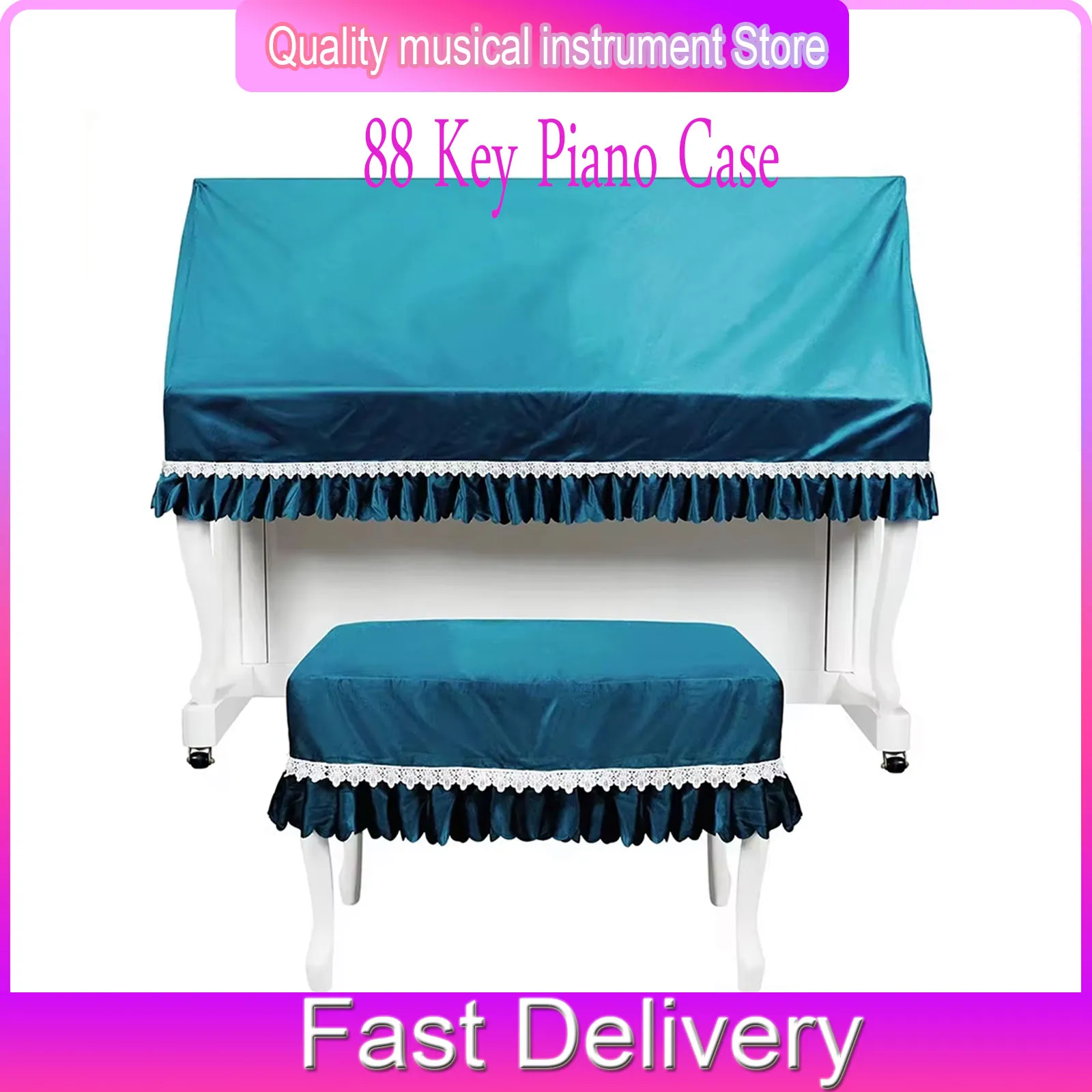 IRIN 88 Key Piano Case Upright Half Drop Velvet Dust Proof Piano Case Scratch Blue Ruffle Resistant Lace Piano Parts Accessories