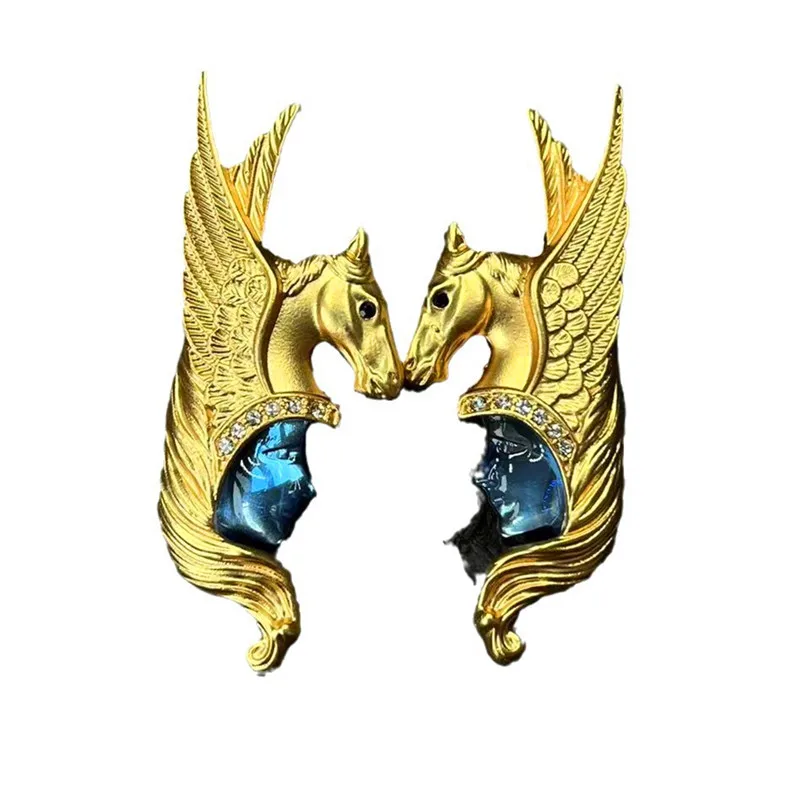 Exaggerated Heavy Metal Stud Earrings Wings Horse Face for Women Jewelry Brass Vintage 2024 New In Europe And America