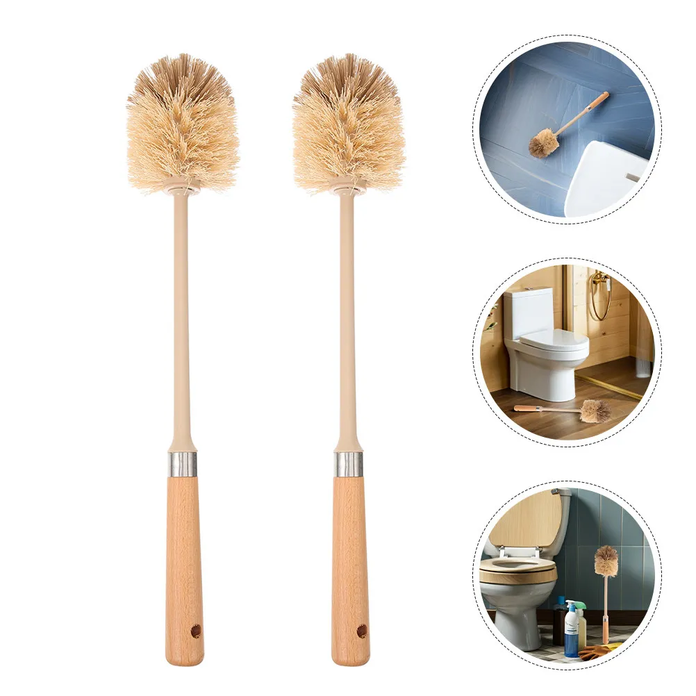 

2Pcs Reusable Wooden Toilet Brush Long Handle Natural Wood Bathroom Cleaning Tool Ergonomic Design Efficient Stain Removal Bowl