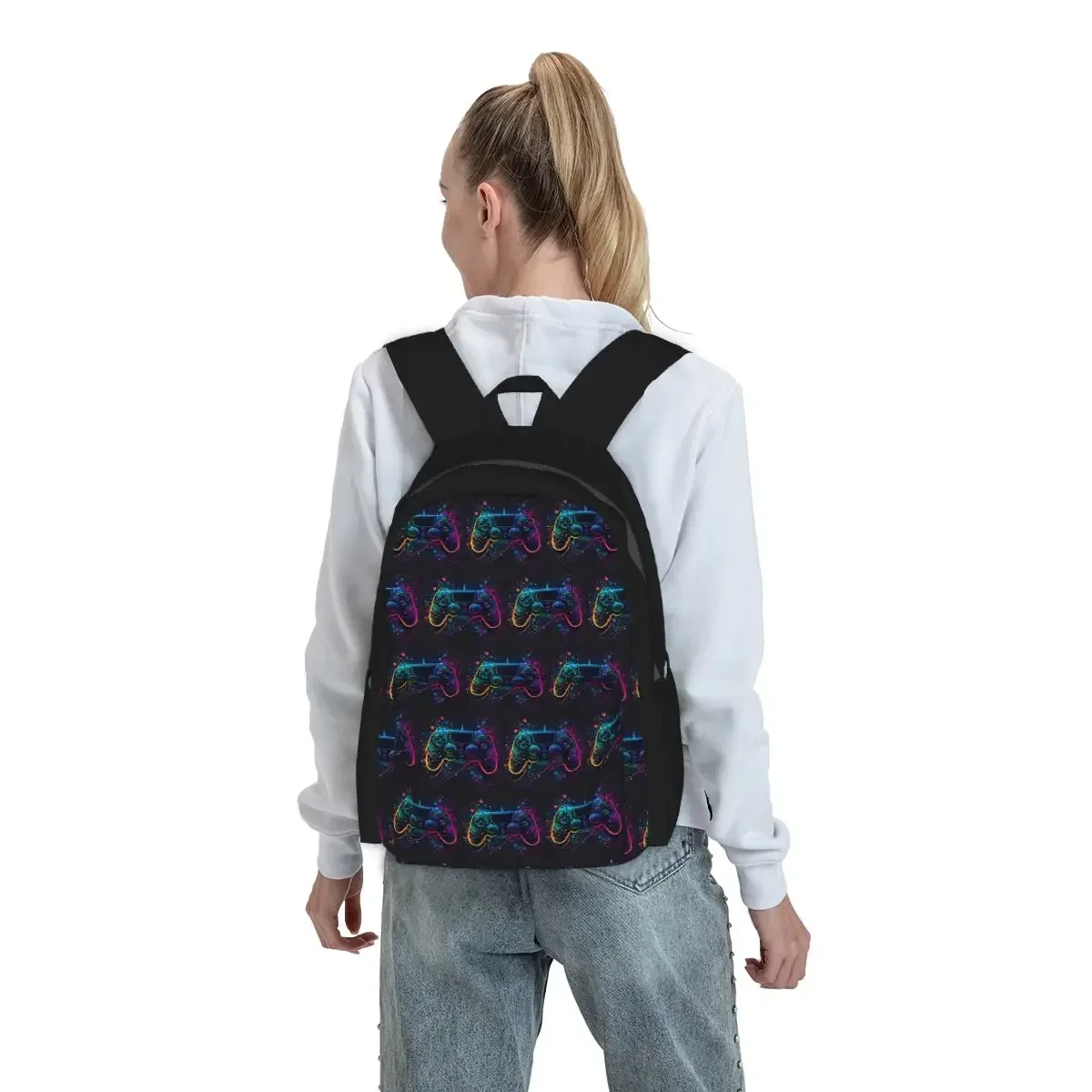 Neon Light Game Controller Gamepad Backpack Boys Girls BookBag Kids School Bag Laptop Shoulder Bags for Men Women