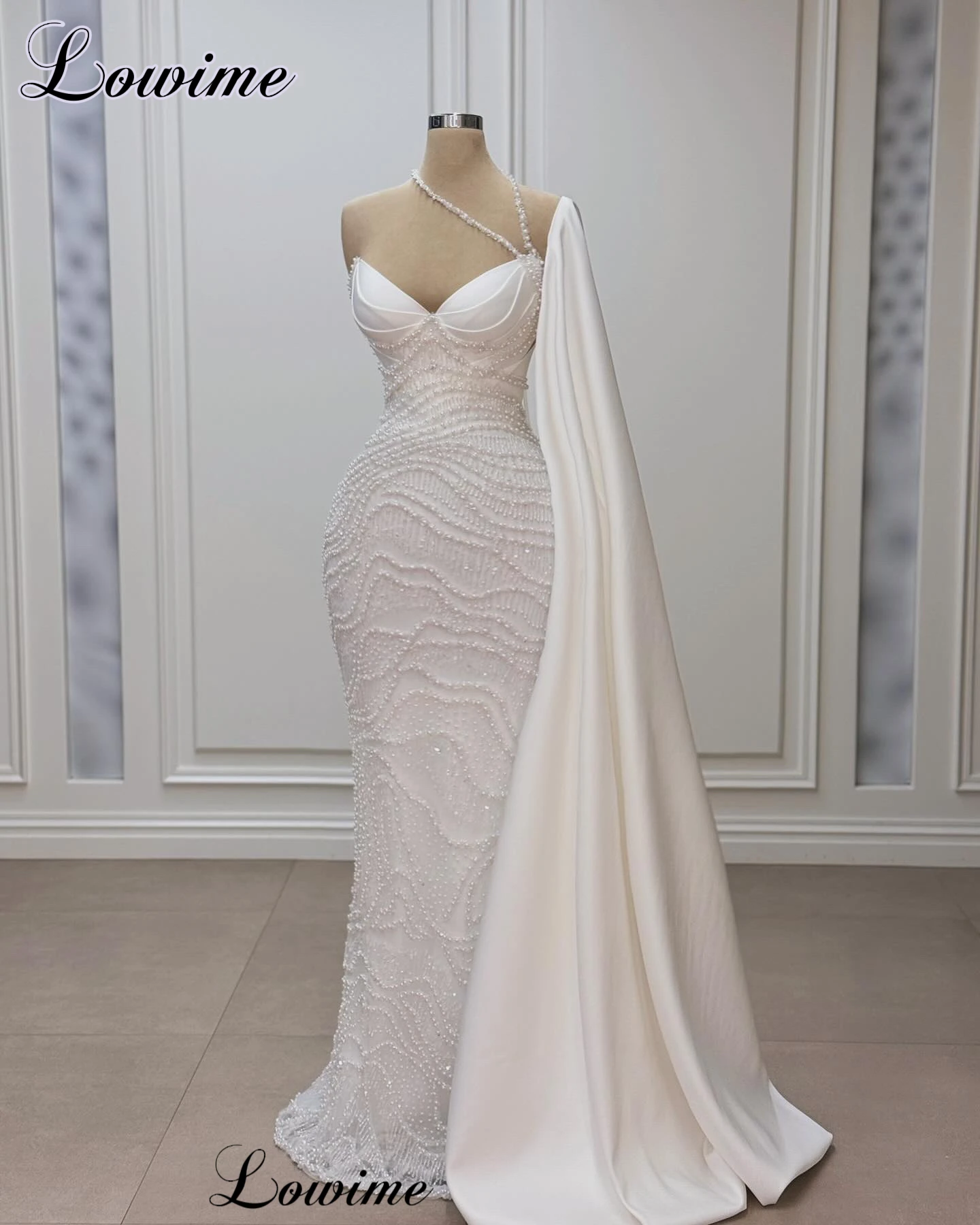 

Newest Full Heavy Handmade Sewing Evening Dresses Elegant Pearls Wedding Party Dress Engagement Gowns Robes De Soirée Customized