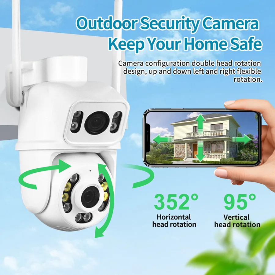 8MP PTZ Wifi Camera Dual Lens Wireless Outdoor Surveillance Camera 5X Digital Zoo Auto Tracking Street Surveillance Camera iCsee