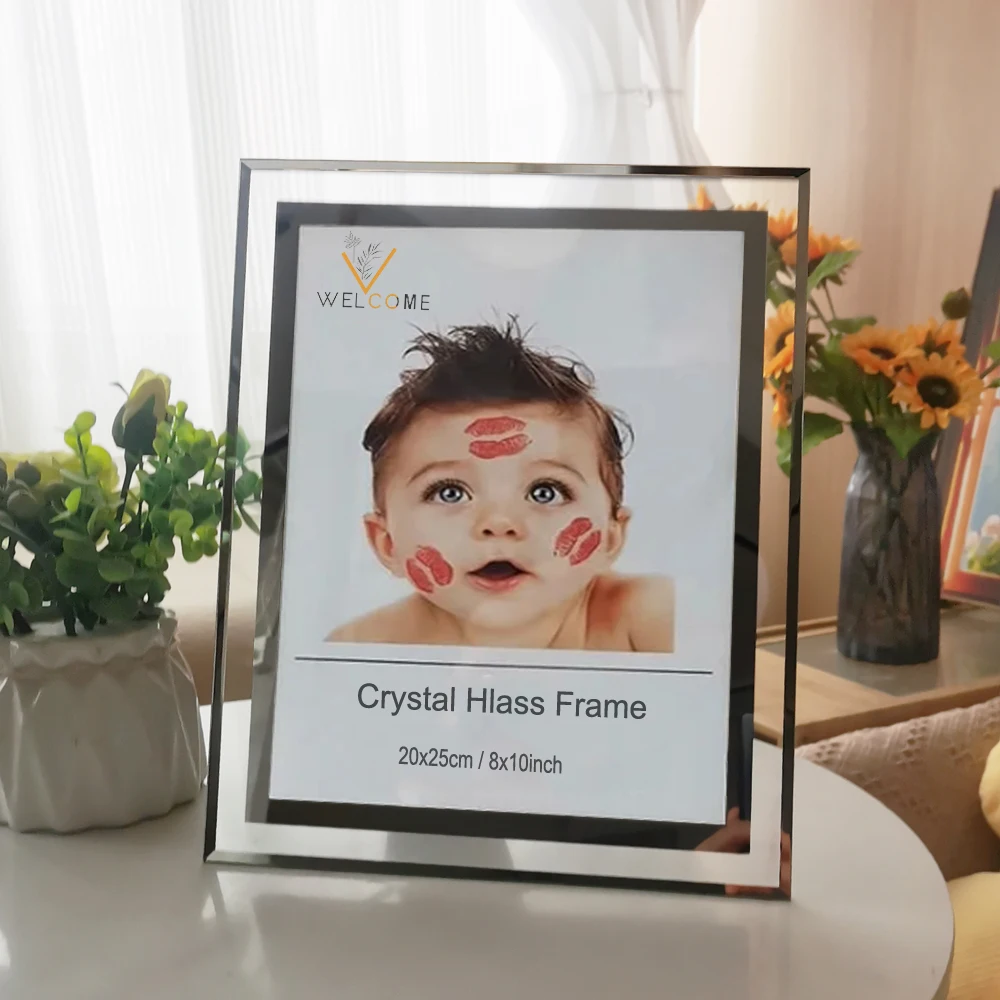 Crystal Glass Picture Frame Silver Mirrored 10X15 15X20 20X25cm A4 Certificate Frame Photo Frame For Pictures Commemorative Gift