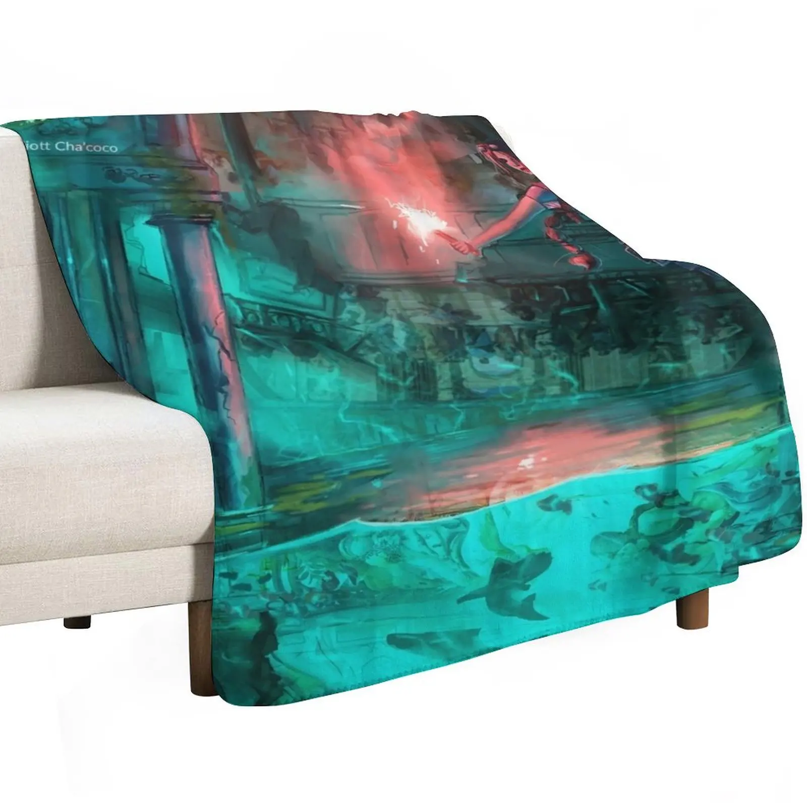 Wreck of the Maria Doria - Tomb Raider 2 - Lara Croft Art by Eliott Cha'coco Throw Blanket manga Blankets