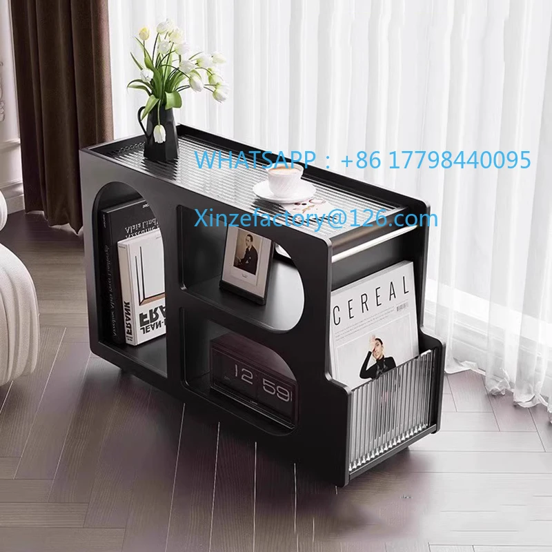 Customizable Narrow Storage Coffee Table Transparent Cart Cabinet Small Black Mesas De Centro Sala