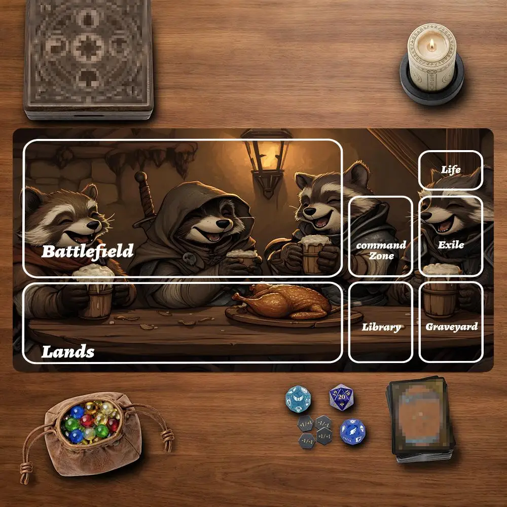 Tavern Raccoon Adventurer Commander Playmat with Zones 24