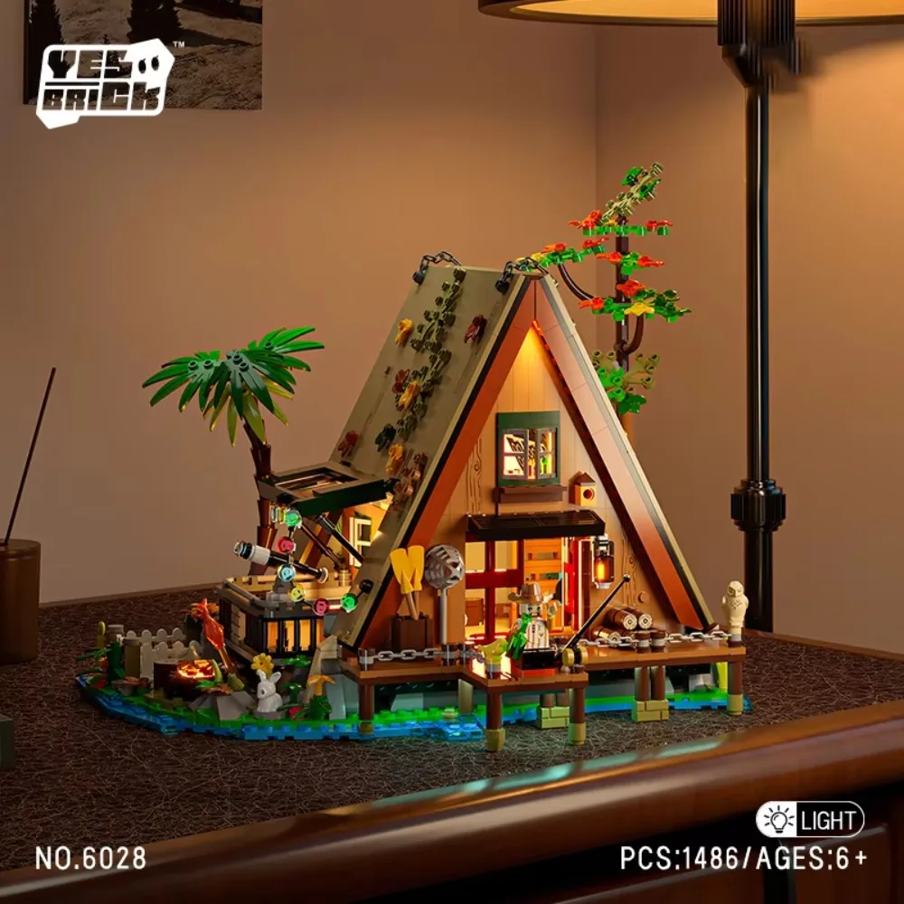 Décennie s de construction de maison de forêt avec lumière LED, kit de briques diy, ensemble d'affichage de cabine d'arbre, jouets de construction cadeaux pour enfants, 1486 pièces