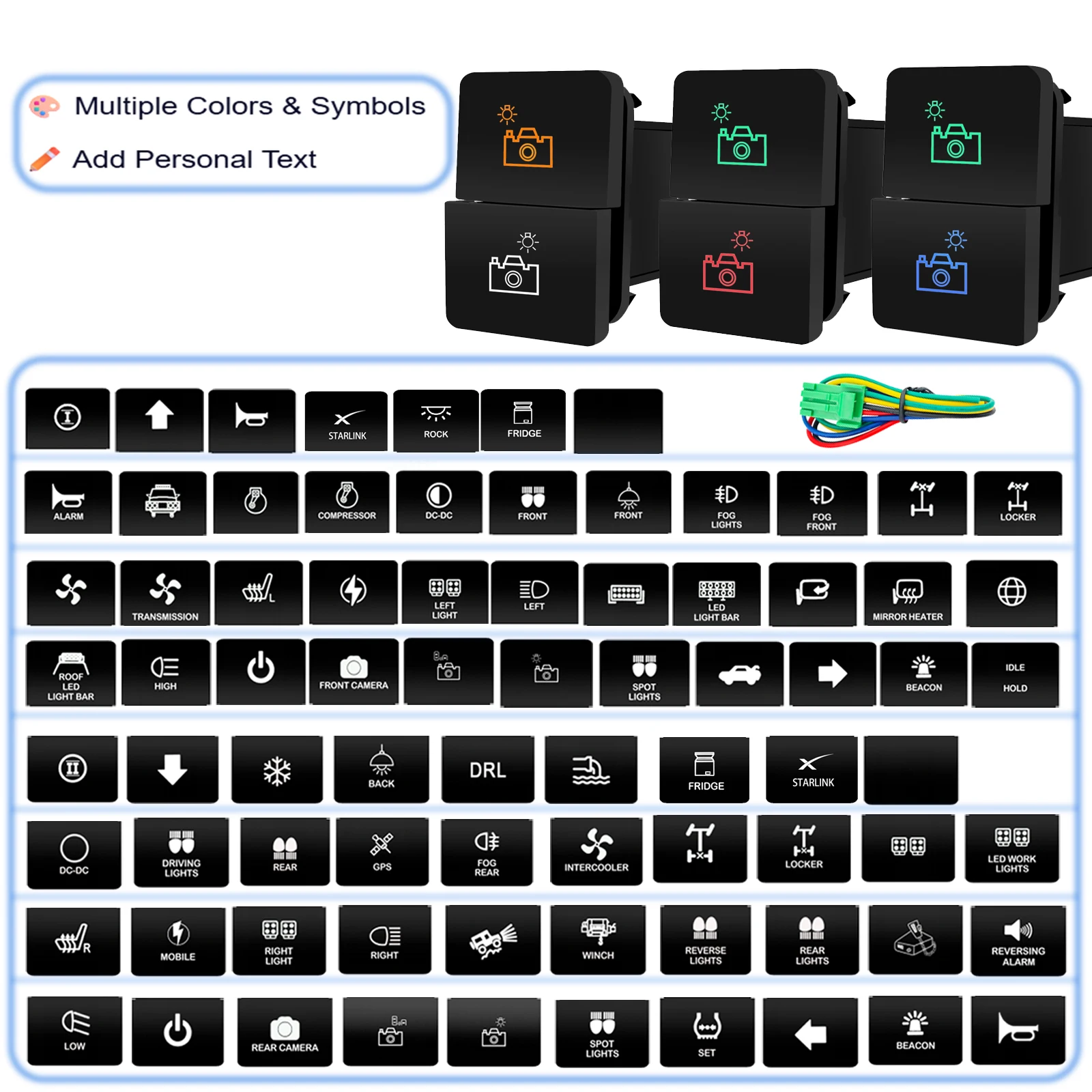 Custom Dual Push Button Switch 12V Personalized Design & Color LED for Toyota 4Runner Land Cruiser Jeep ON/OFF Hilux RAV4 Prado