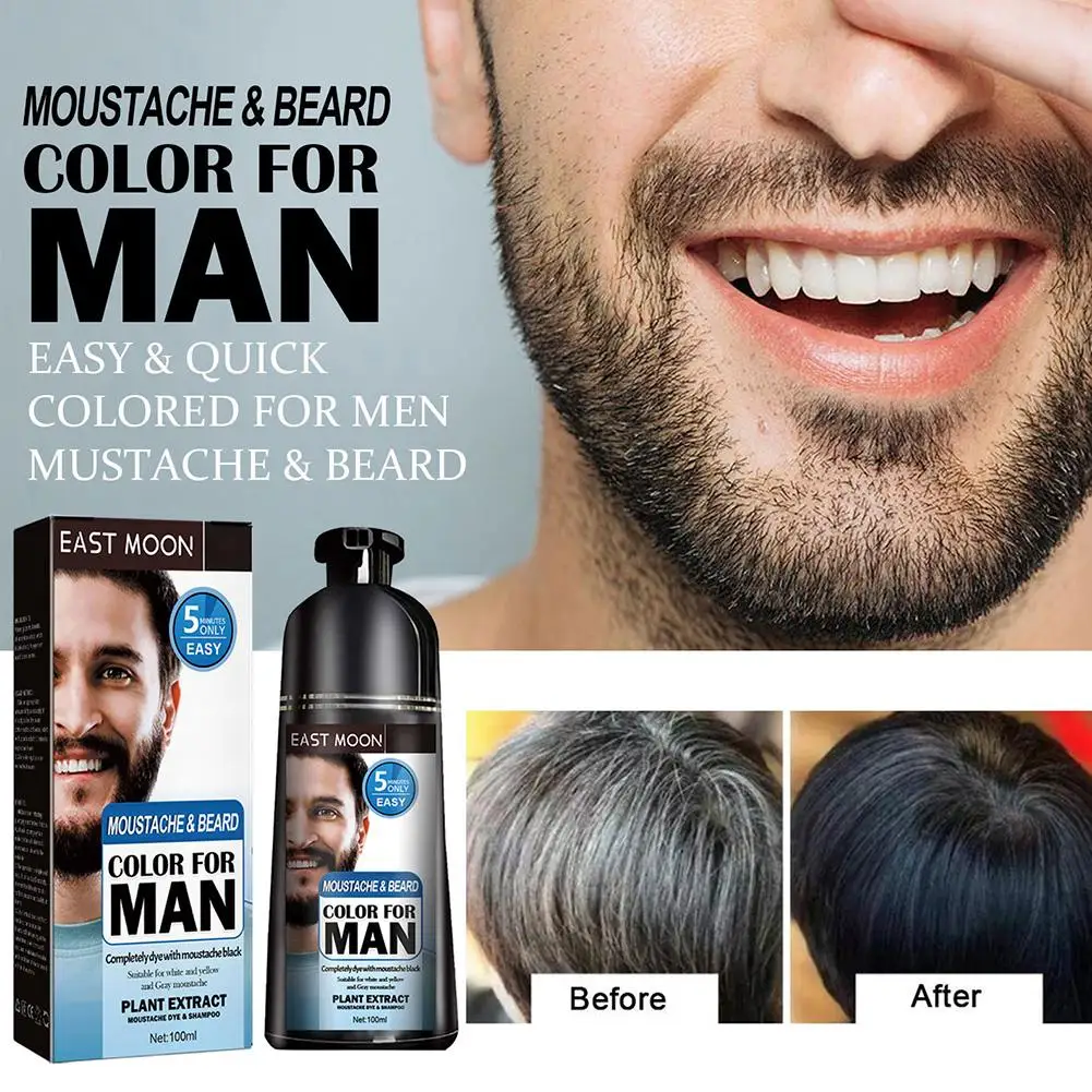 Shampoo de cabelo preto para homens, escurecimento cinza, shampoo de lavagem de barba, reduzindo a cor branca da barba,