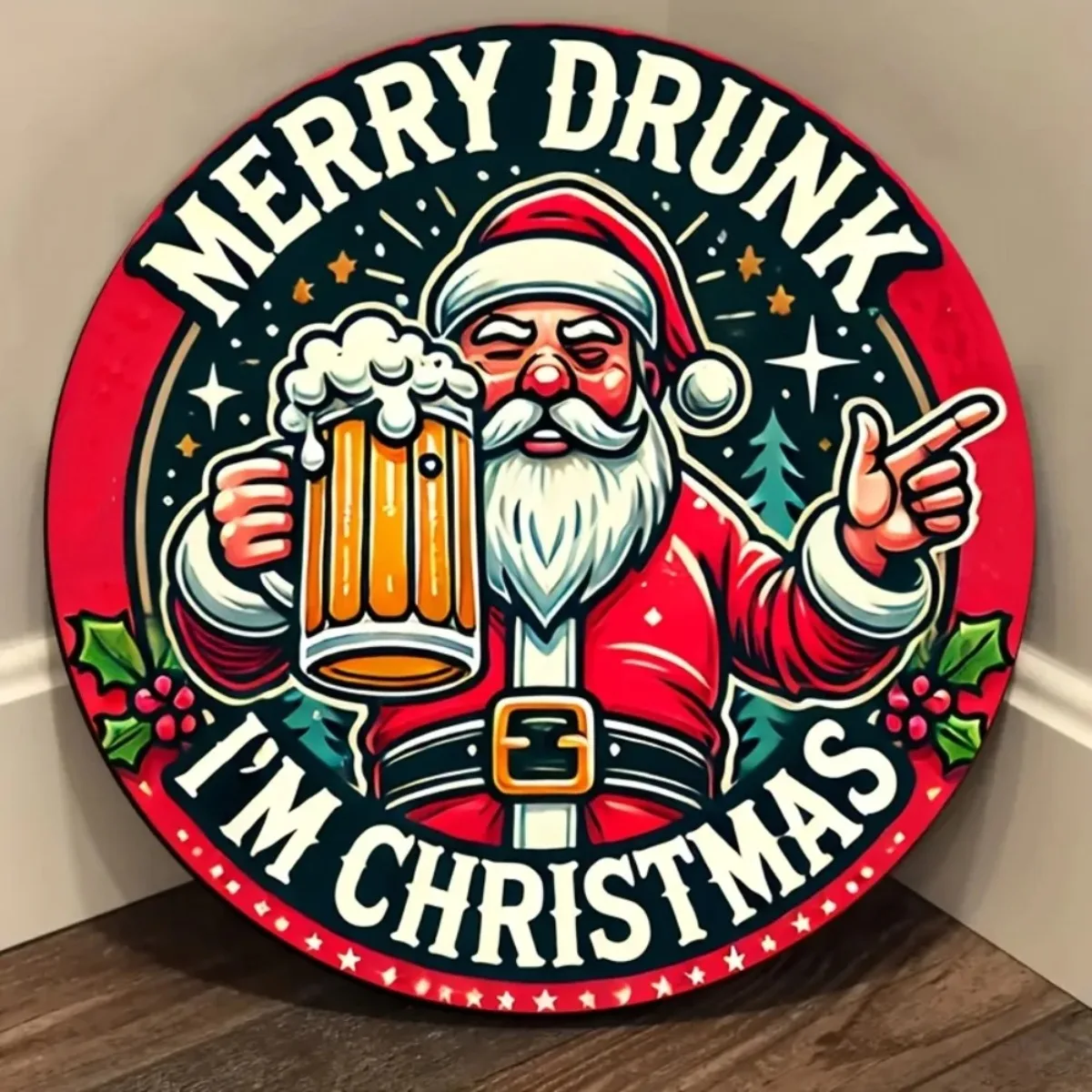 Whimsical Drunk Santa Claus Iron Wall Art – Durable & Easy to Hang, Ideal for Bedroom/Kitchen/Bar Decor