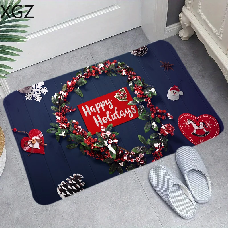 Christmas series printed pattern bathroom mat non-slip door mat kitchen living room carpet bedroom mat holiday decoration