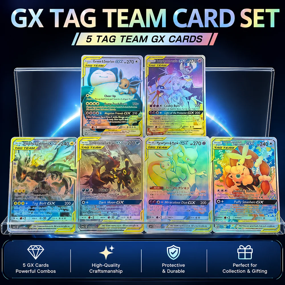 Anime PTCG GX Tag Team Trading Cards Set Holographic Collection Cards High Quality Display Edition for Collectors Fans Gift