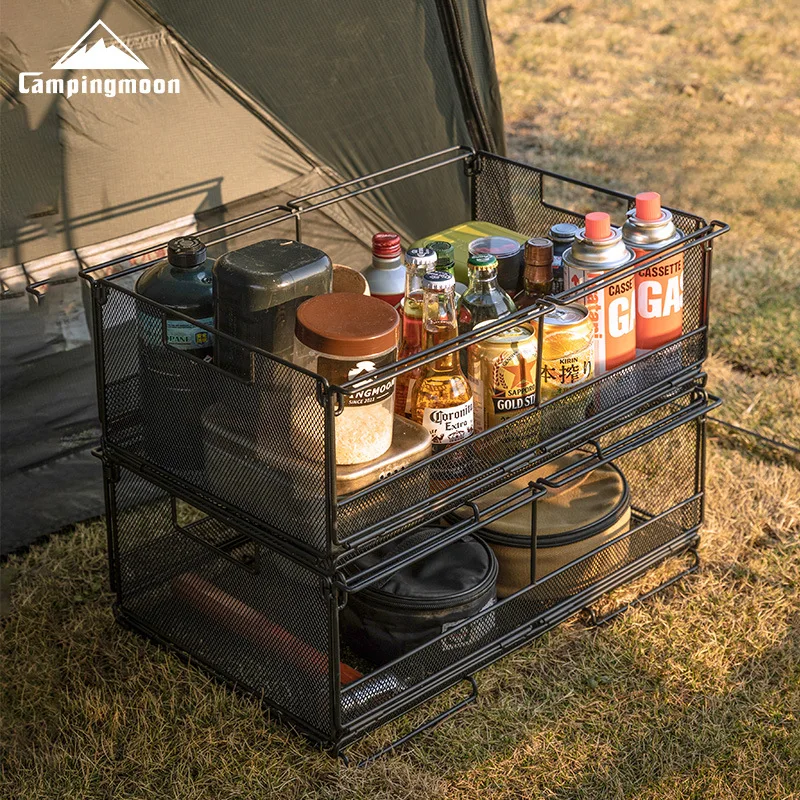 

CAMPINGMOON CK-51BK Складной ящик для хранения Многофункциональная полка для дома, кемпинга, полубар, сетчатая клетка, два отделения