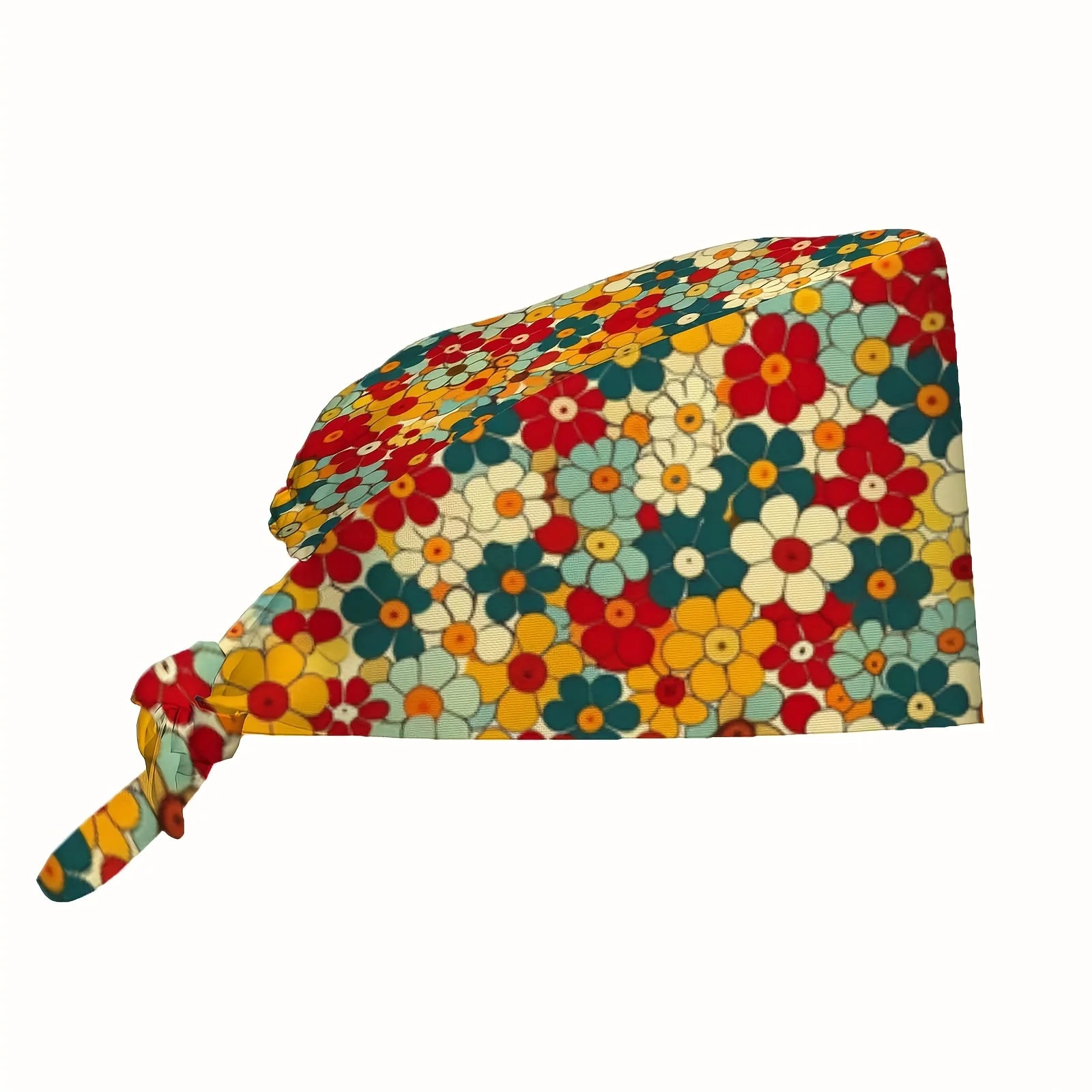 Vintage Multicolor Small Floral Print Scrub Cap Retro Ditsy Flower Pattern Hat Adjustable Tie-back Medical Work Cap
