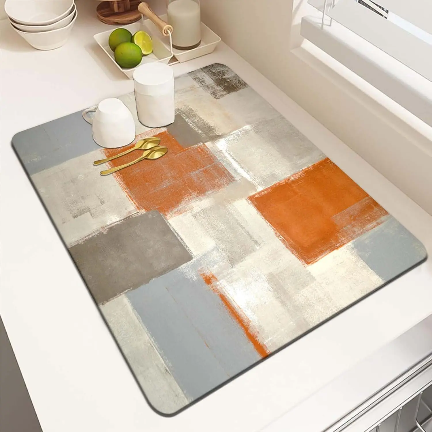 

Коврик для сушки посуды для кухни, настенная живопись в стиле граффити, прямая линия, квадратный впитывающий коврик для сушки посуды, коврик для сушки посуды в кофе-бар