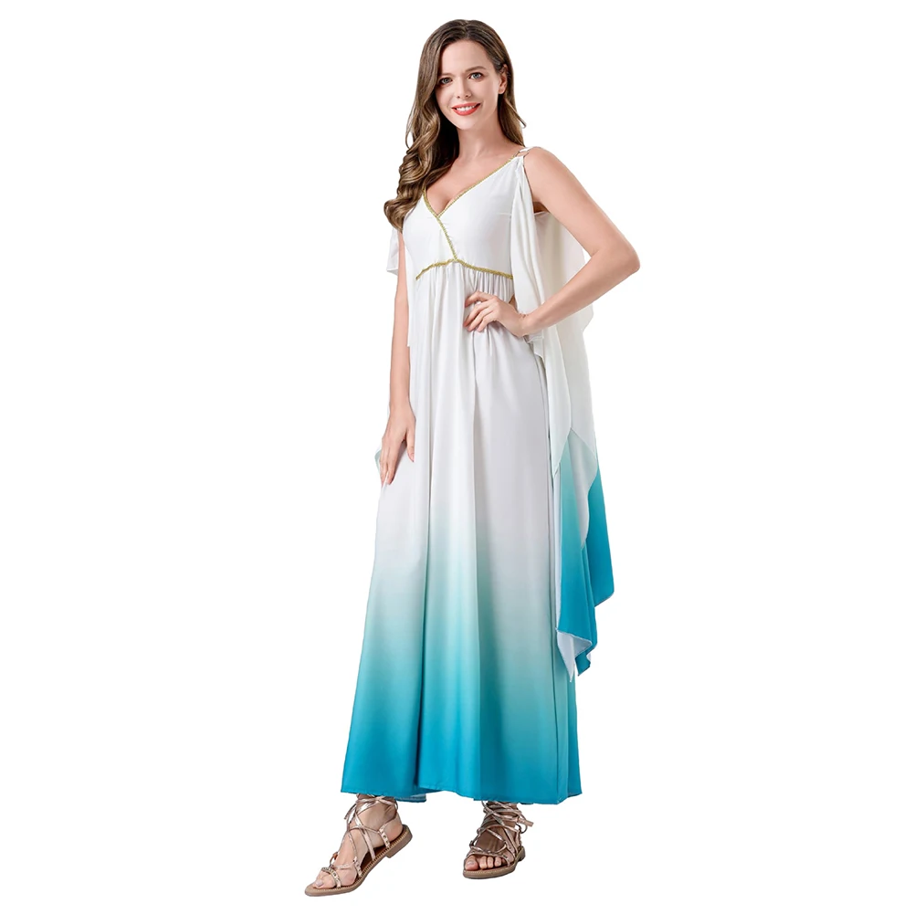 Greek Mythological Goddess Cosplay Halloween Carnival Gradient Sleeveless Long Skirt Adult Female Costume Outfits Dress Suit