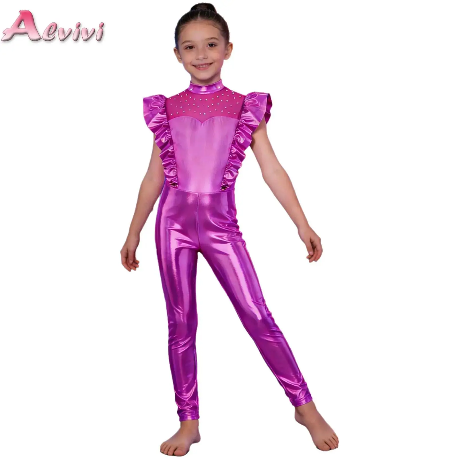 

Girls Metallic Astronaut Alien Jumpsuit Outer Space Carnival Cosplay Costume Ruffled Flying Full Length Alien Robot Performance