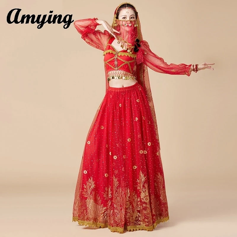 Women Big Swing Long Dress Festival Cosplay Dress Adult Indian Clothing Arab Princess Costume Set Belly Dance Performance Suit