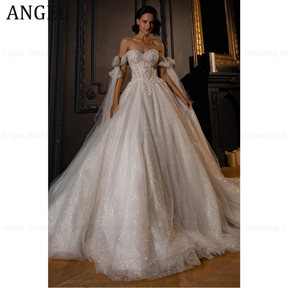 ANGEL Exquisite Wedding Dresses 2025 Customized Women Off The Shoulder A-Line Lace Up Shiny Long Bridal Gowns Vestidos De Novia