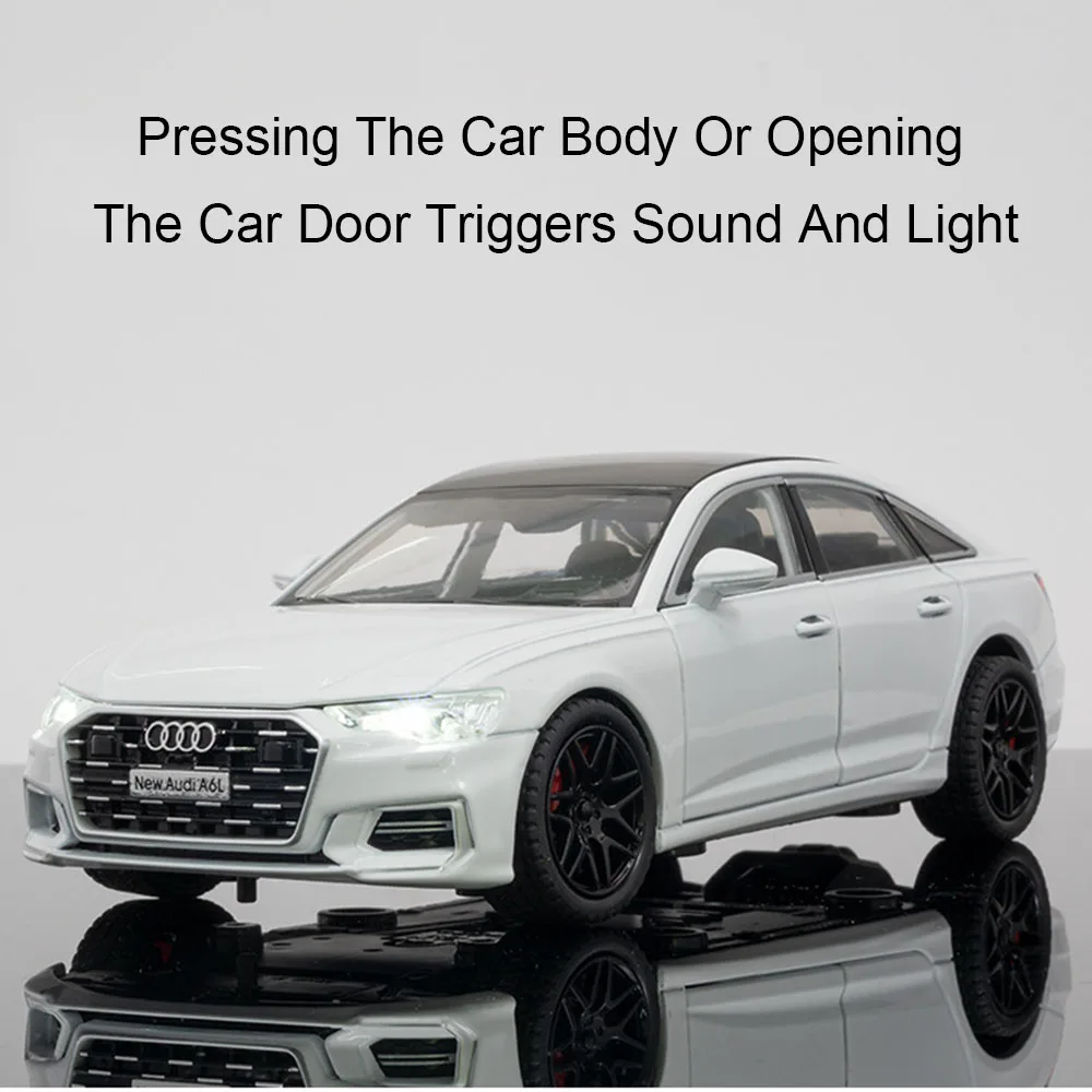1/24 Scale A6 Diecast  Alloy Toy Car Models Shock Absorption Simulation Interior with Pull Back Sound Light Vehicle Decorations