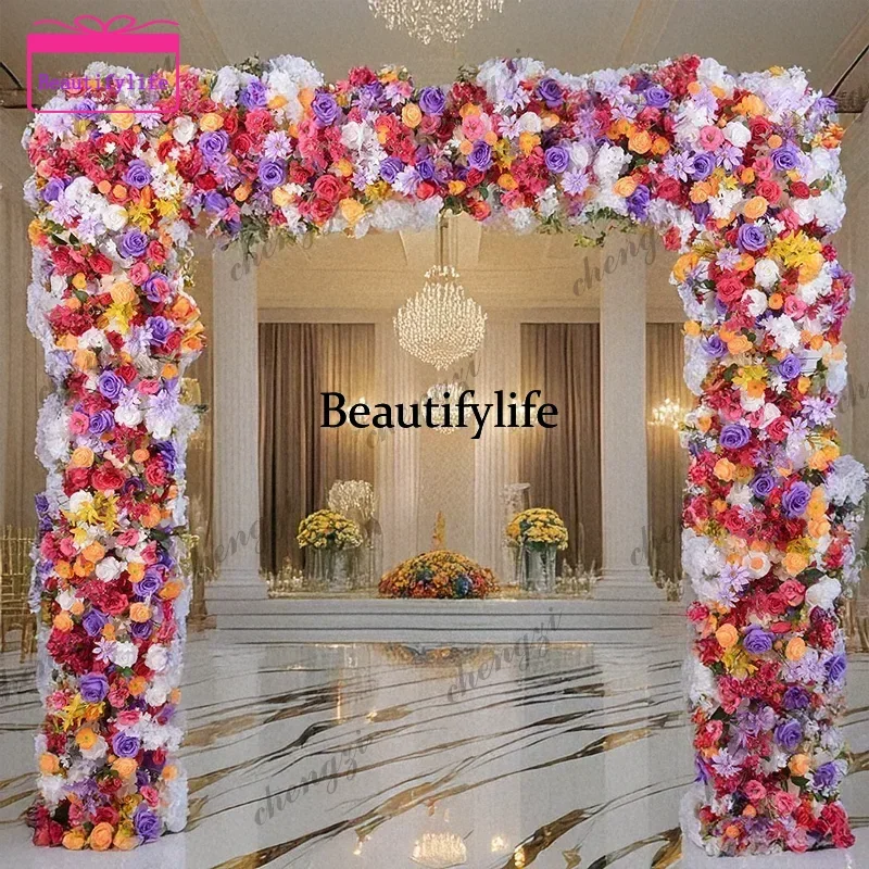 2.4M Southeast Asian Colorful Rose Flower Gate U Shape Square Arch Wedding Backdrop Silk Flower Festival Celebration Props
