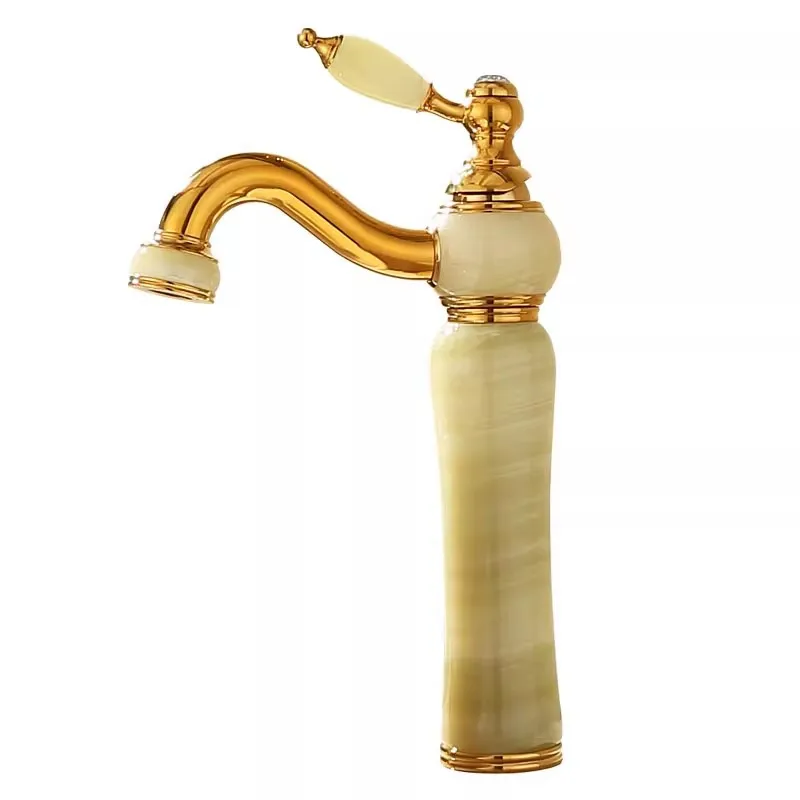 Tuqiu Bathroom Faucet Brass Gold Jade Bathroom Basin Faucet Cold And Hot Water Mixer Sink Tap Deck Mounted Tall Tap