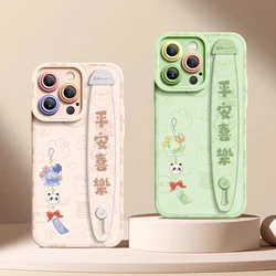 Deluxe Wrist Band Bracket For iphone16 11 12 13 14 15 Pro Max Soft Silicone Cell Phone Wind Chime Panda