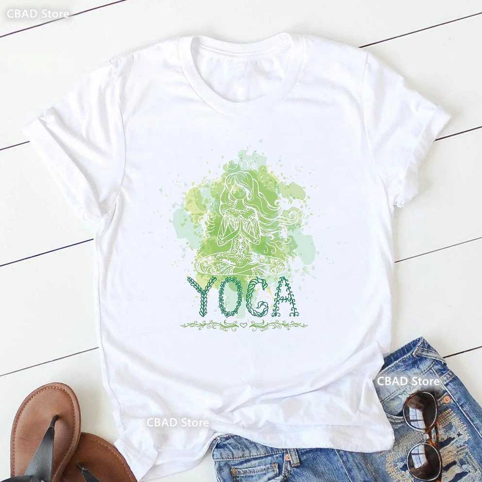 Llama Yoga Pose With Llamaste Print T Shirt Women Funny Meditation Tshirt Femme Third Eye And Flowers T-Shirt Female Streetwear