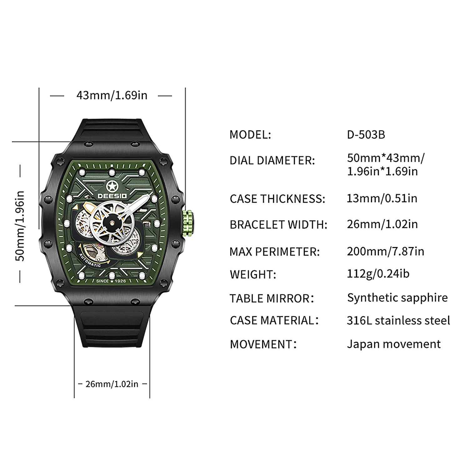 Reloj GMT automático Deesio para hombre con movimiento japonés MIYOTA 82S7, Esfera luminosa, reloj deportivo de lujo resistente al agua, regalo para él