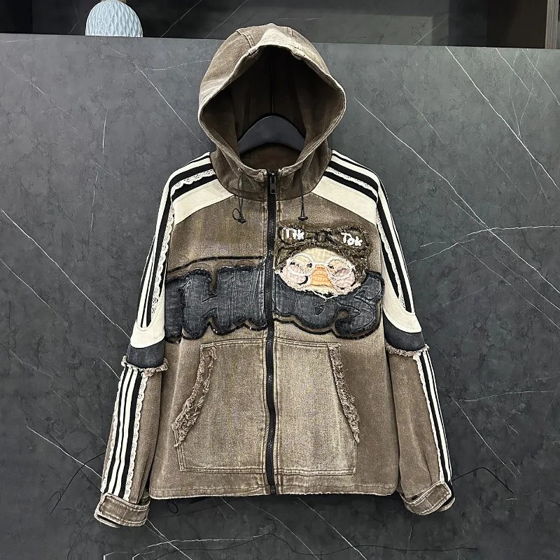 2025 Autumn Heavy Industry New Cartoon Patch Embroidery Hooded Sweatshirt Jacket For Women's Loose Casual Fashion Top Sudaderas