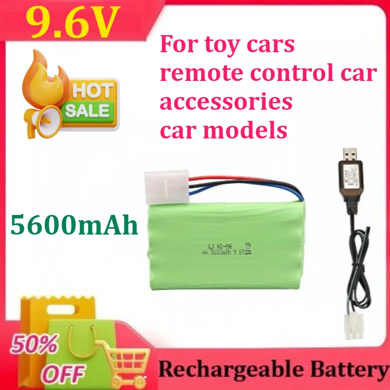NiMh 9.6v 5600mAh Battery Pack + 9.6v Charger for toy cars, remote control car accessories, and car models