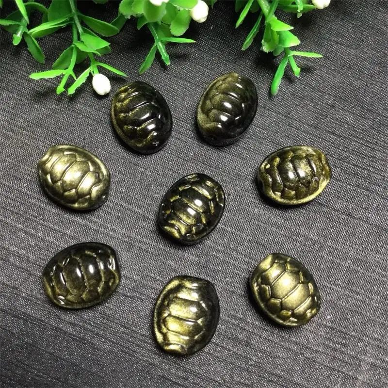 5PCS Natural Golden Obsidian Tortoise Shell Carving Healing Mini Home Decoration Healthy Children Toy Gift