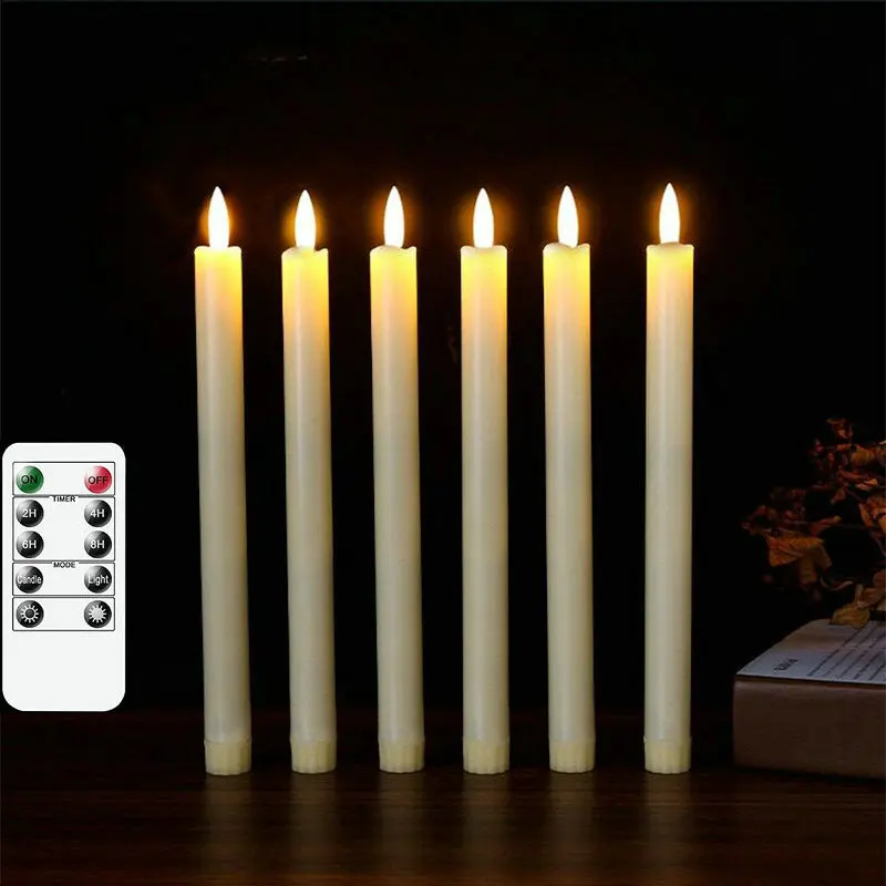 36pcs 3D Wick Remote controlled w/Timer Ivory Led taper Candle Flickering Candlestick Battery Operated Stick candle Bar Lighting