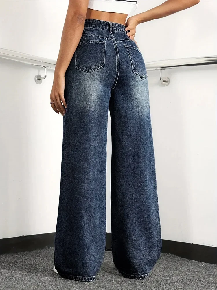 Pantalones vaqueros informales Retro de cintura alta para mujer, gran oferta, pantalones vaqueros holgados de pierna ancha para niñas, pantalones clásicos de moda para uso diario