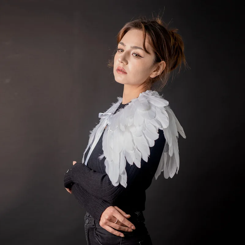 Shoulder Cape for Women Cloak Party Coat Feather Punk Gothic Coat Woman Prom Clothes Shawl Feather Halloween Coats Jackets