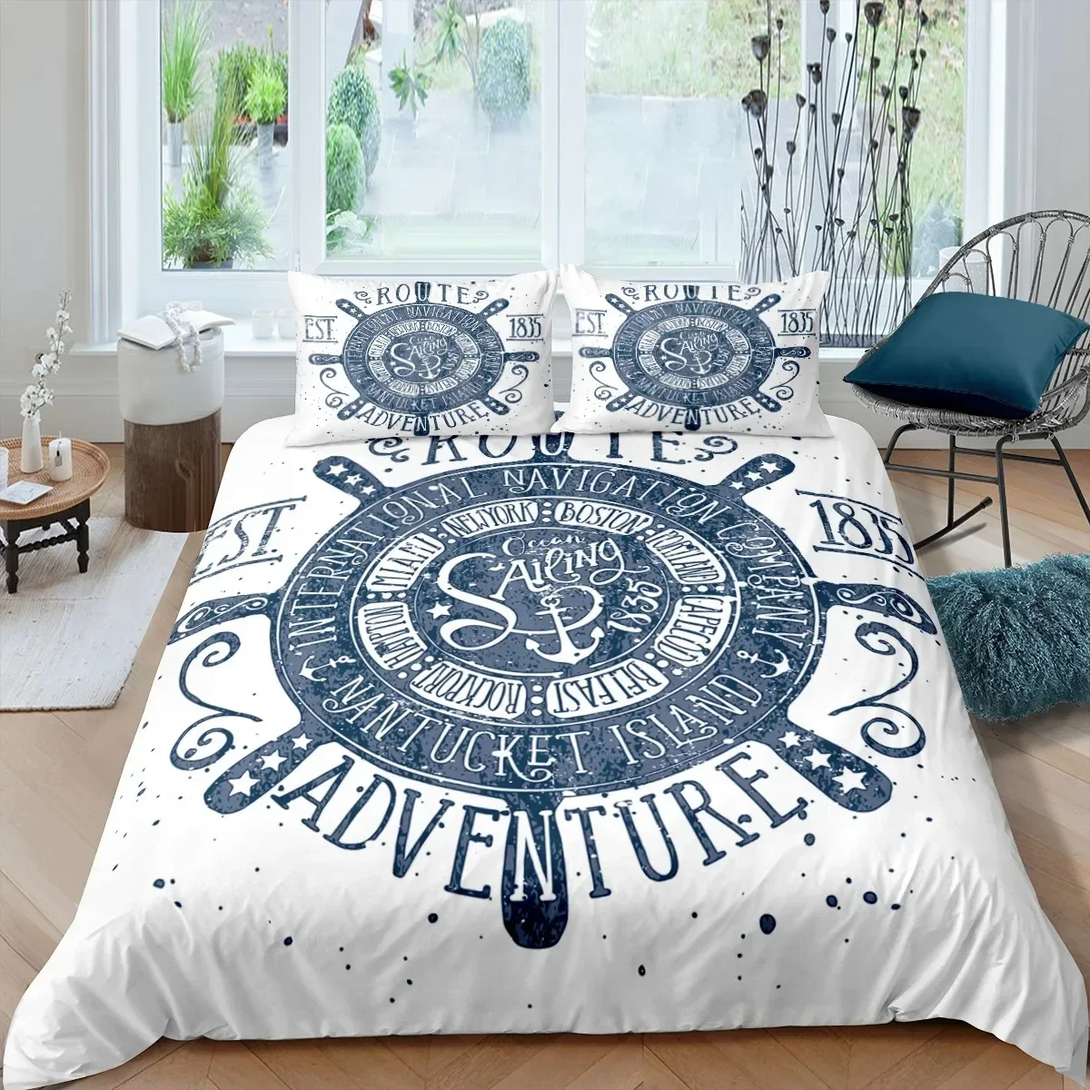 Home Textiles Luxury 3D Anchor Print Duvet Cover Set Pillowcase Bedding Set Full Queen King Size