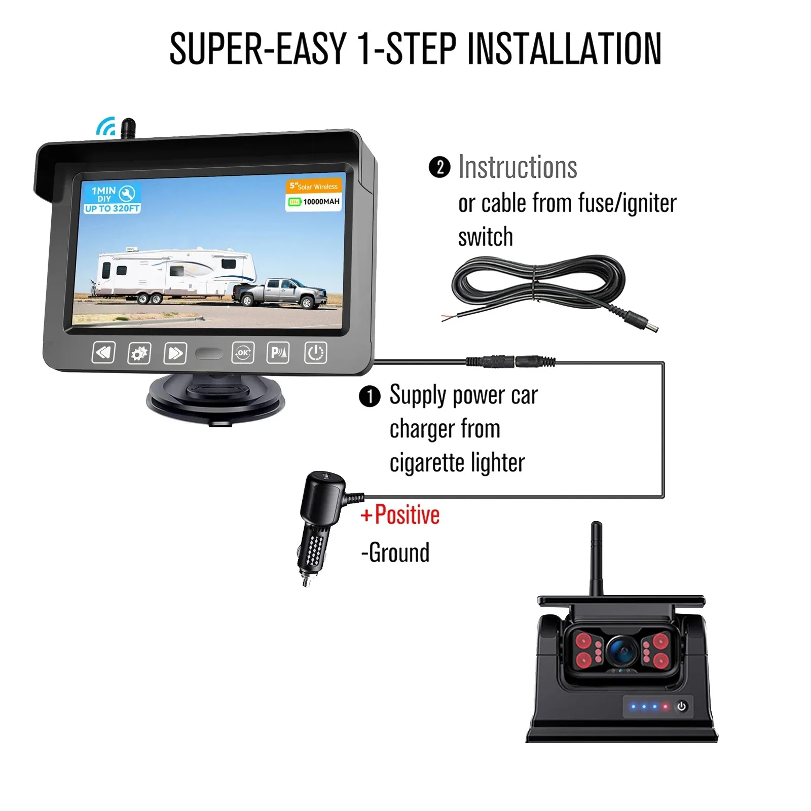 Lastbus 5" Digital Wireless 2 Ch Splitscreen Monitor + 1/2x Wireless Solar Panel 1080P Backup Rear View Cameras For Truck RV - Image 6