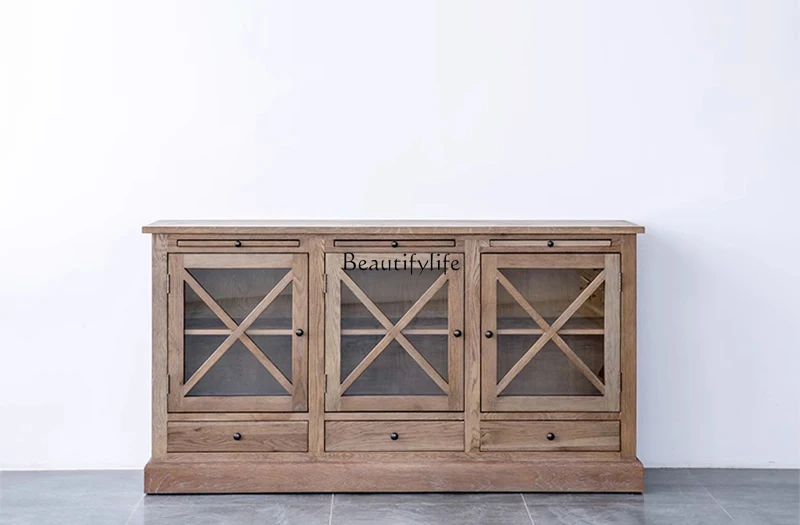 

American retro solid wood dining side cabinet method antique entrance storage storage cabinet