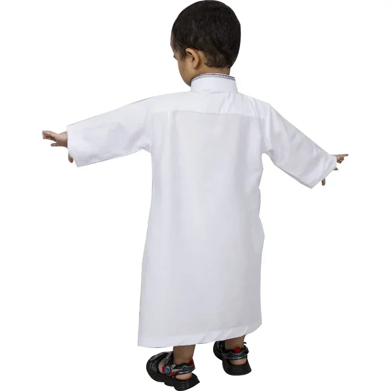 Ragazzi moda musulmana abbigliamento islamico bambini arabo Dubai Eid preghiera Jubba Thobe Abaya camicetta vestito caftano abiti bianchi