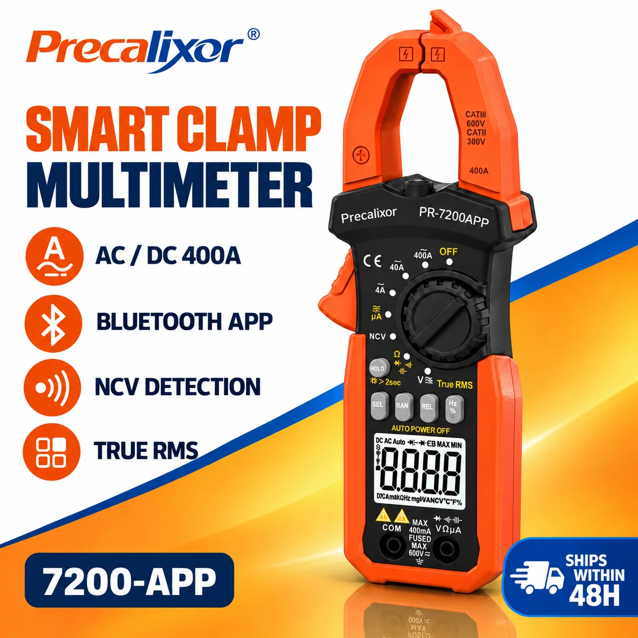 6000 Counts Clamp Meter with Bluetooth, Digital AC DC Voltage Current Meter Amp Ohm Meter TRMS NCV Detector, Clamp Multimeter
